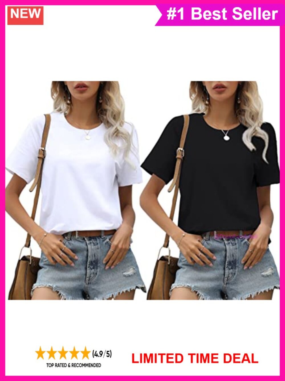Women's Loose Fit Short Sleeve Crewneck T-Shirt Cotton Spandex Basic Tee